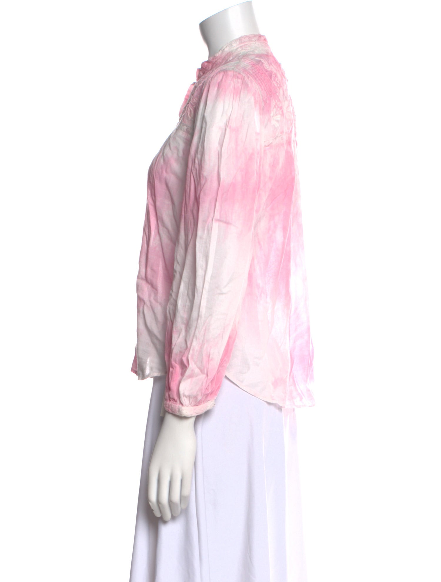 LoveShackFancy Tie-Dye Print Mock Neck Button-Up Top